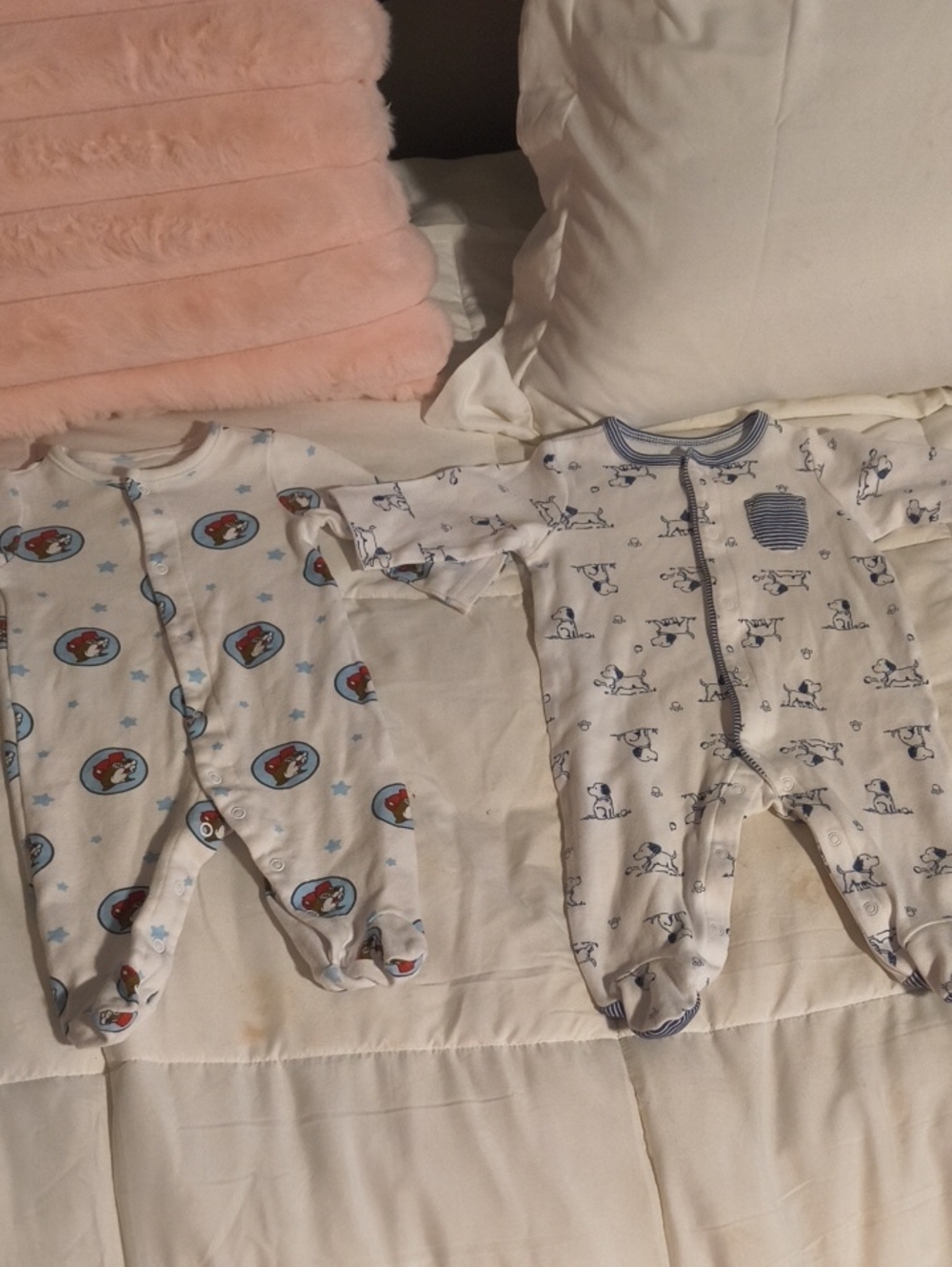 Bucees & Little Me Baby White and Blue Printed One-Piece Sleepers - 2 Pack